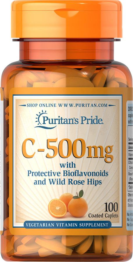 Puritan's Pride ויטמין סי C 500mg עם ביופלבונואידים ופקעות ורדים