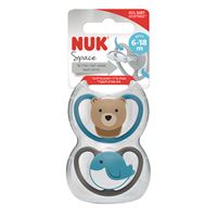 NUK זוג מוצצים ספייס 6-18 חודשים - תכלת ואפור אקופארם - ecopharm
